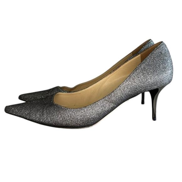 Jimmy Choo Shoes - Women's Jimmy Choo Romy Lame Glitter Pointed Toe Pump Heel Size 39.5 Silver